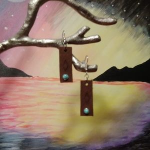 Leather Earrings Faux Turquoise